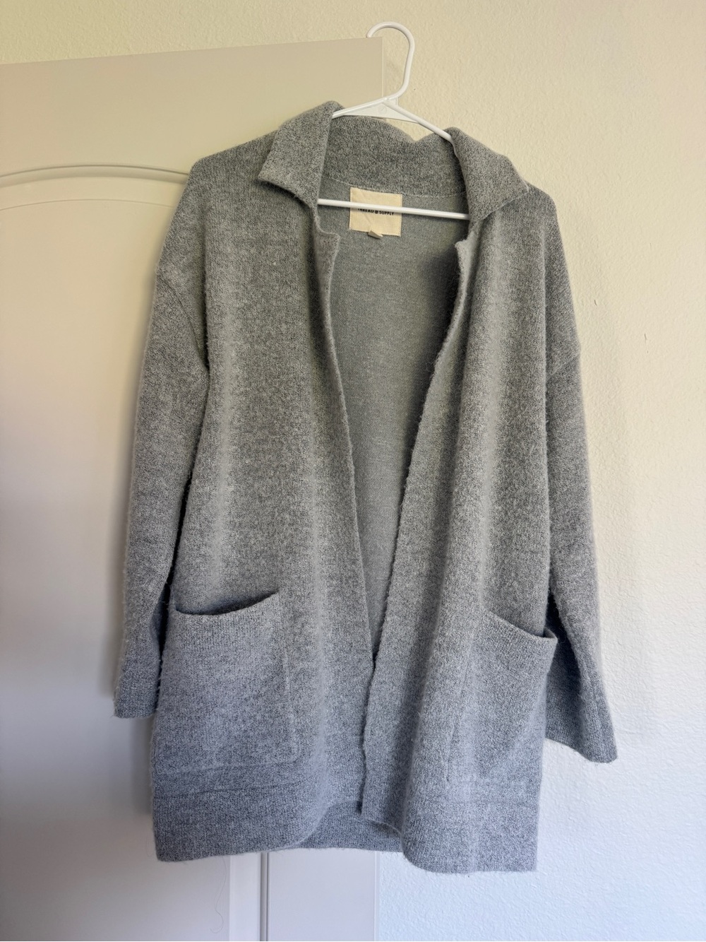 Thread & Supply Light Gray Open-Front Cardigan